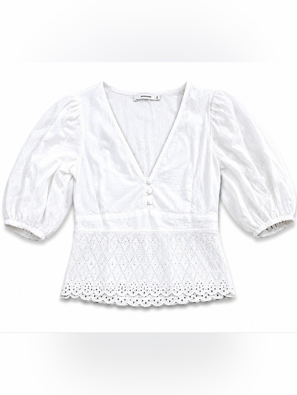 Abercrombie & Fitch Women’s Small White Eyelet Peplum Top Puff Sleeve